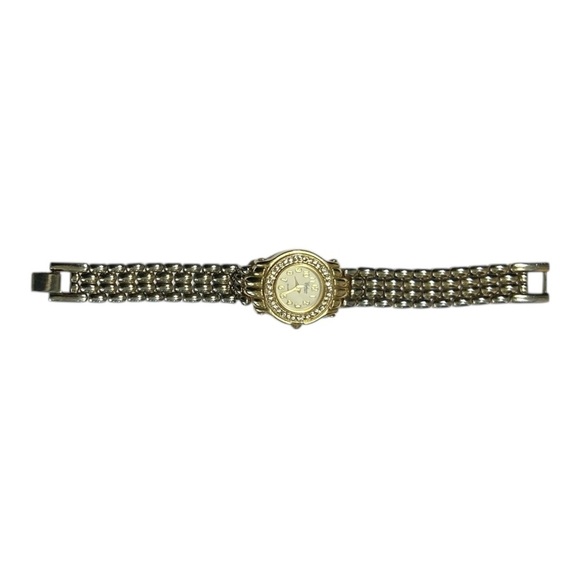 Vtg GALAXIE By ELGIN Goldtone Watch Round Face Crystal Encrusted Bezel Bracelet - Picture 6 of 12